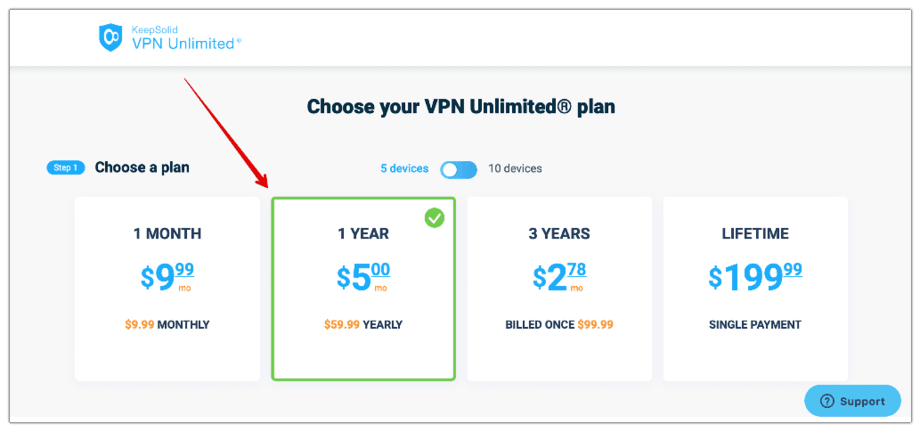 Choose VPN subscription